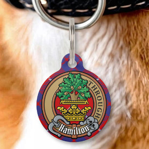 Médaillon Pour Animaux Cimier du clan Hamilton sur tartan rouge