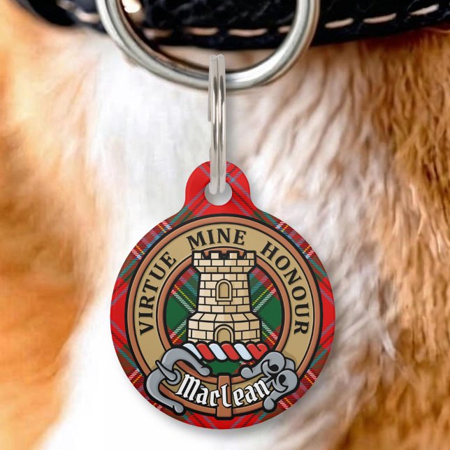 Médaillon Pour Animaux Cimier du clan MacLean sur tartan (Créateur téléchargé)