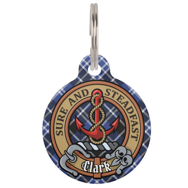 Médaillon Pour Animaux Clan Clark Crest sur Tartan (Devant)