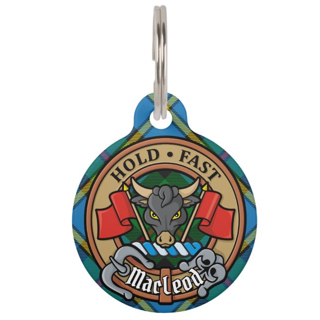 Médaillon Pour Animaux Clan MacLeod Crest sur la chasse Tartan (Devant)