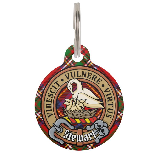Médaillon Pour Animaux Clan Stewart Crest sur Royal Tartan (Devant)