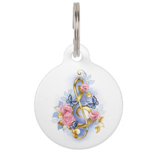 Médaillon Pour Animaux Clé de fer avec roses roses roses