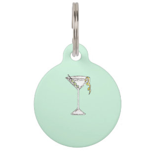 Médaillon Pour Animaux Cocktail Olive Martini à l'aquarelle peinte à la
