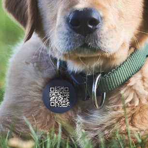 Médaillon Pour Animaux Code QR ID chien Navy Blue Scannable Si Perdu