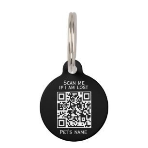 Médaillon Pour Animaux Code qr personnalisé col chien noir Round Pet bal