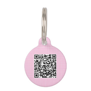 Médaillon Pour Animaux Code QR personnalisé Danois Pastel Rose Grid Motif