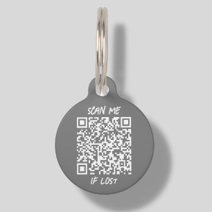 Médaillon Pour Animaux Code QR personnalisé gris   Balise d'identificatio