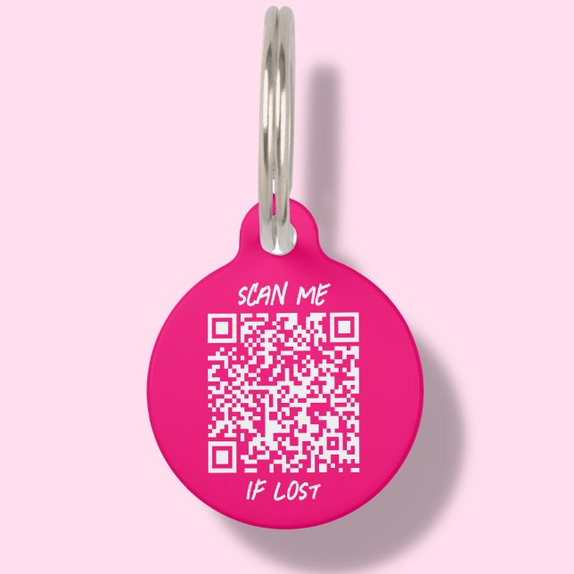 Médaillon Pour Animaux Code QR personnalisé rose chaud | Balise d'identif (Créateur téléchargé)