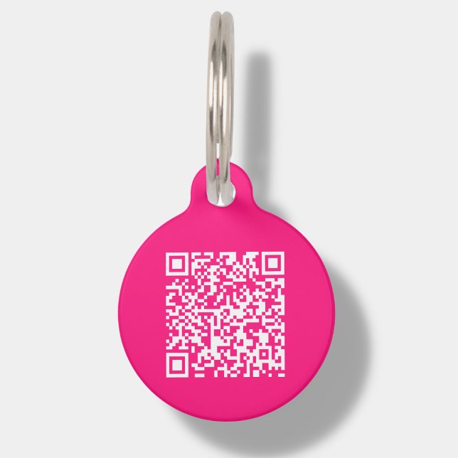 Médaillon Pour Animaux Code QR personnalisé rose chaud | Balise d'identif (Créateur téléchargé)