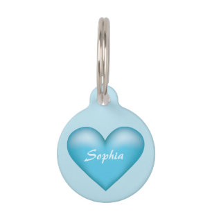 Médaillon Pour Animaux Coeur bleu avec nom personnalisé sur