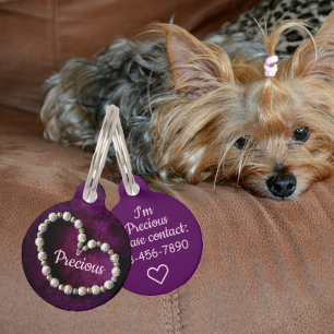 Médaillon Pour Animaux Coeur de Vintages brins de perles Maroon pourpre