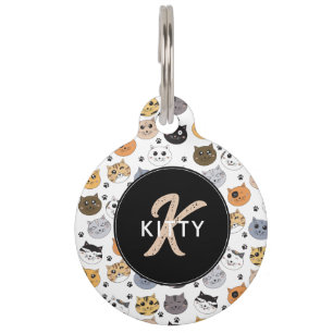 Médaillon Pour Animaux Coloré Cute Funny Chats & Paw Motif Monogramme