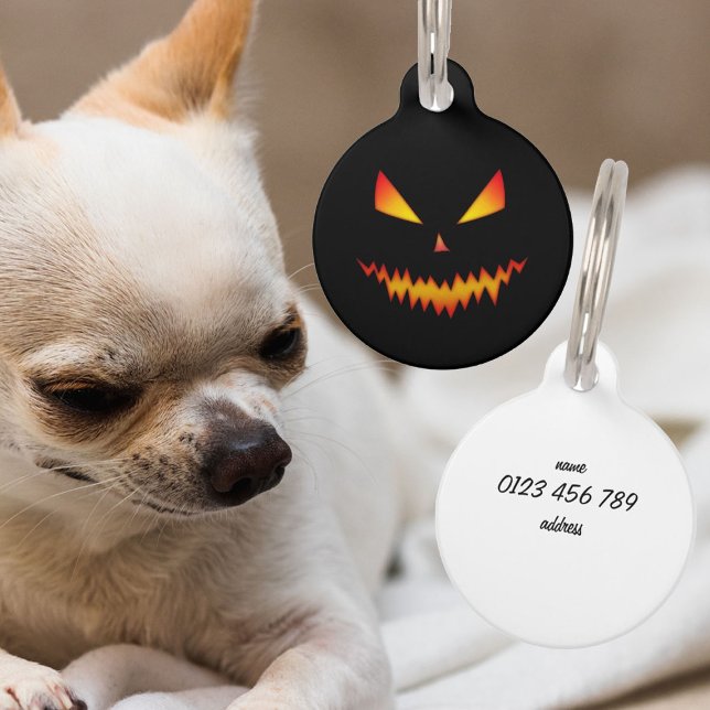 Médaillon Pour Animaux Cool effrayant Jack O'Lantern face Halloween Perso (Customize Jack O'Lantern face Halloween Pet ID Tag
)
