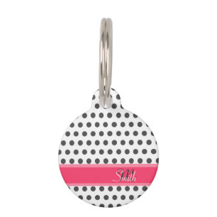 Médaillon Pour Animaux Cool girly monogramme gris grand pois motif
