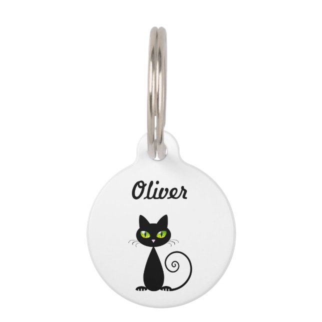 Médaillon Pour Animaux Cool mignon assise Chat noir avec yeux verts (Devant)