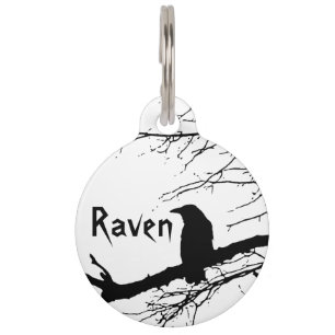 Médaillon Pour Animaux Corbeau sur l'arbre noir et blanc