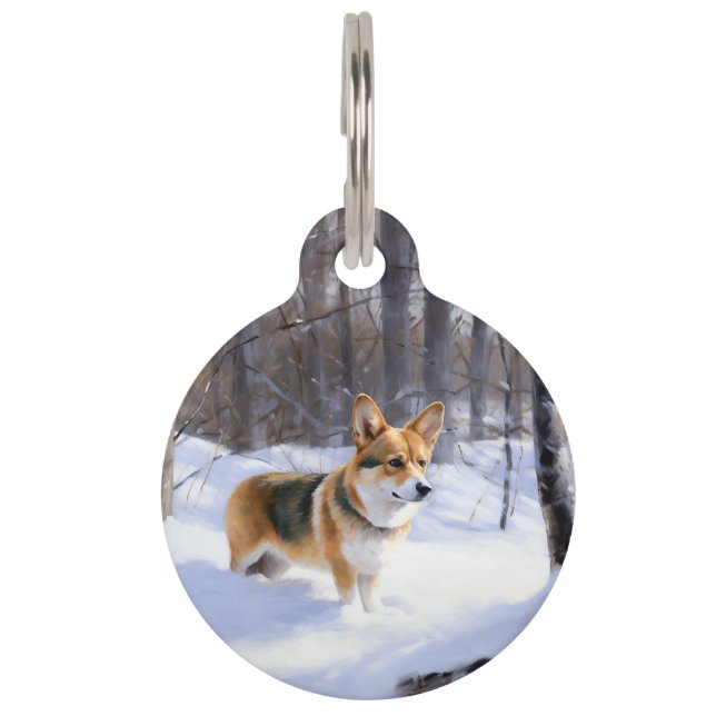 Médaillon Pour Animaux Corgi laisse neiger Noël (Devant)