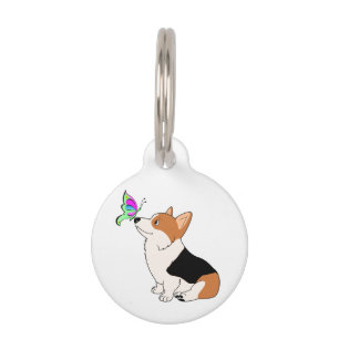 Médaillon Pour Animaux Corgi tricolore avec papillon