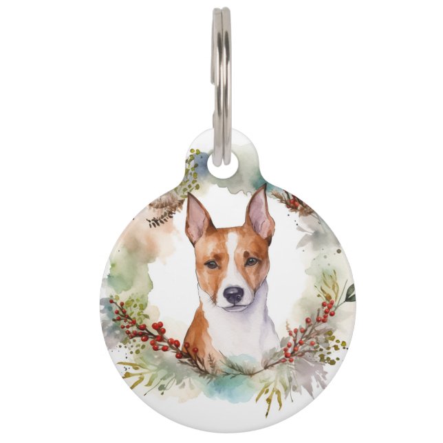 Médaillon Pour Animaux Couronne de Noël Basenji Chien de fête (Devant)