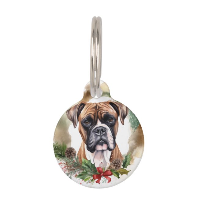 Médaillon Pour Animaux Couronne de Noël Boxer Chien de fête (Devant)