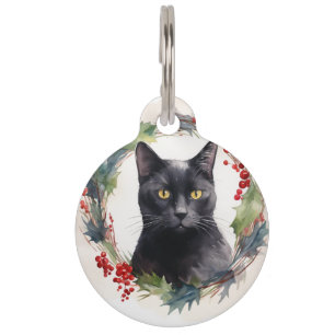 Médaillon Pour Animaux Couronne de Noël Chat Noir Kit Chat Festif
