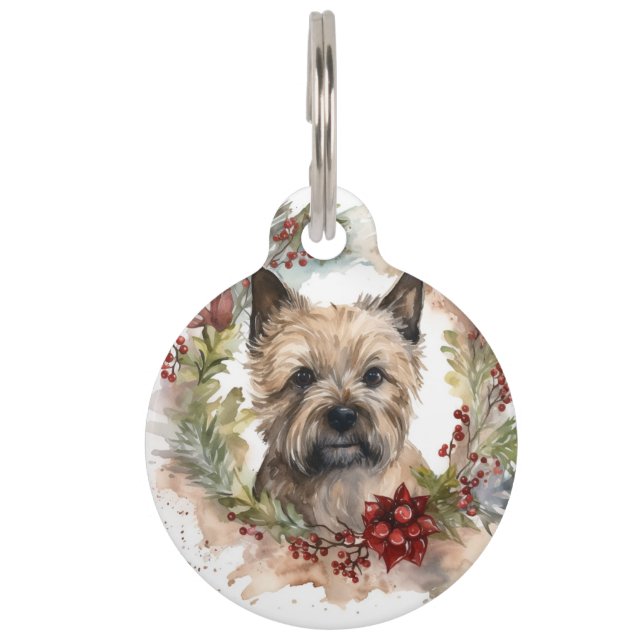 Médaillon Pour Animaux Couronne de Noël de Terrier Cairn Chien festif (Devant)