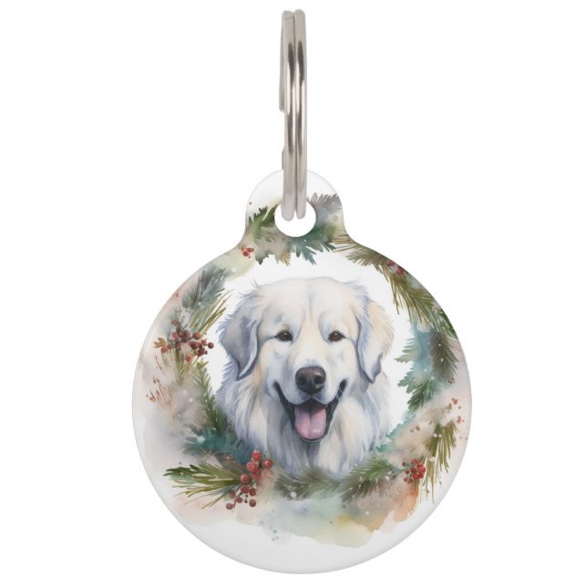 Médaillon Pour Animaux Couronne de Noël des Grandes Pyrénées Chien festif (Devant)
