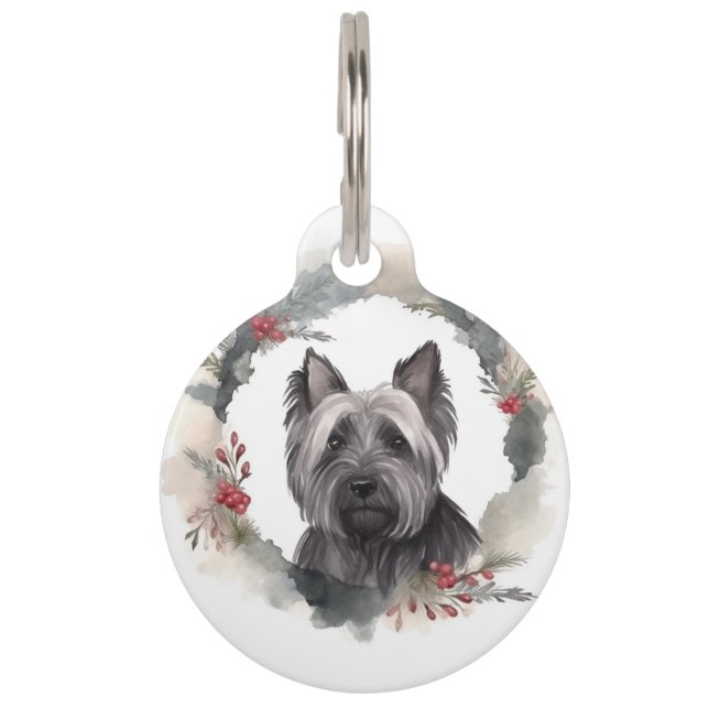 Médaillon Pour Animaux Couronne de Noël festive avec Terrier de Skye (Devant)