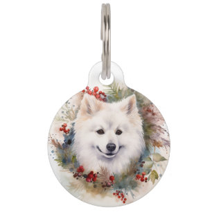 Médaillon Pour Animaux Couronne de Noël festive de chien esquimau américa