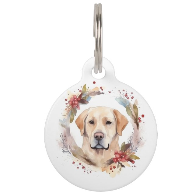 Médaillon Pour Animaux Couronne de Noël festive du Labrador (Devant)