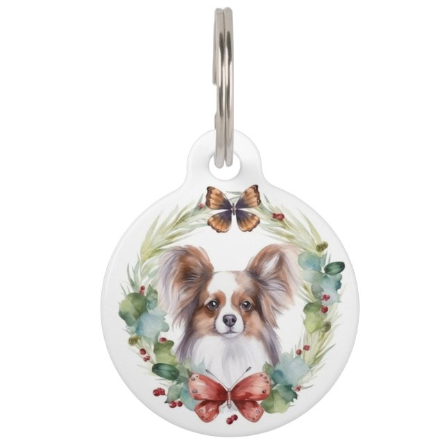 Médaillon Pour Animaux Couronne de Noël festive Papillon  (Dos)