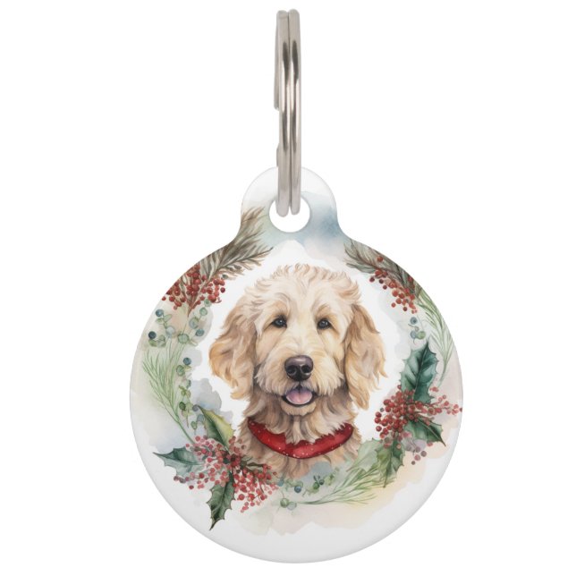 Médaillon Pour Animaux Couronne de Noël Goldendoodle Chien festif (Devant)