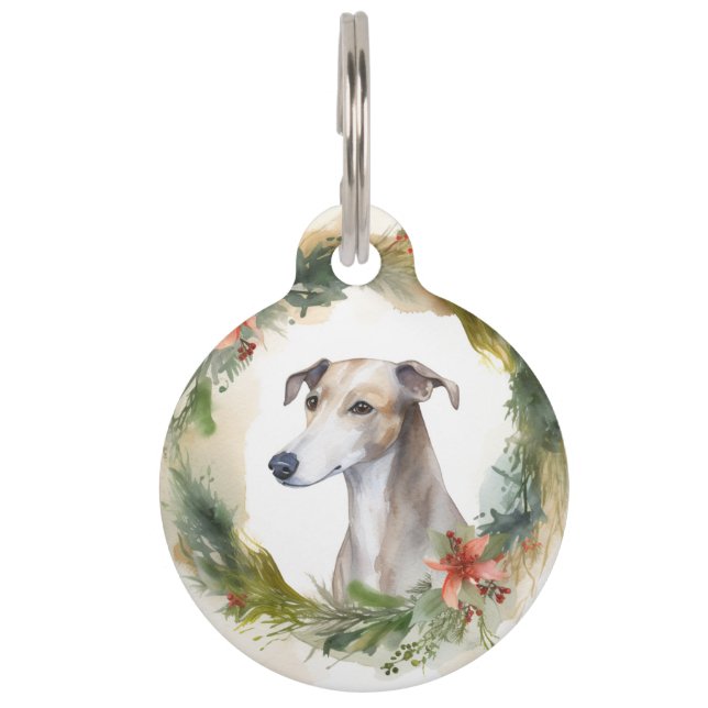 Médaillon Pour Animaux Couronne de Noël Greyhound Chien festif (Devant)