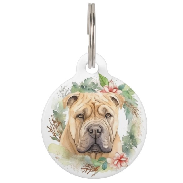Médaillon Pour Animaux Couronne de Noël Shar Pei Chien festif (Devant)