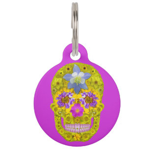 Médaillon Pour Animaux Crâne de fleurs 3