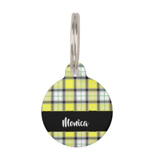 Médaillon Pour Animaux Custom name yellow plaid