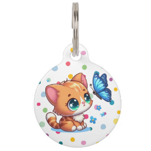 Médaillon Pour Animaux Cute chaton/chat et papillon