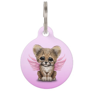 Médaillon Pour Animaux Cute Cheetah Cub avec des ailes de fée sur rose