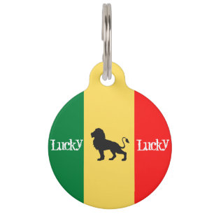 Médaillon Pour Animaux Cute Personnalisé Vert Jaune Rouge Rasta Reggae
