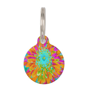 Médaillon Pour Animaux Dahlia décorative tropicale orange et rose chaud