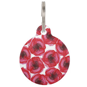 Médaillon Pour Animaux De Belles fleurs de pavot peintes à la main