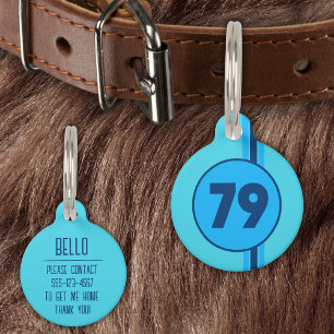 Médaillon Pour Animaux Design 79 en blue on turquoise with stripes