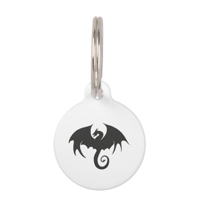 Médaillon Pour Animaux Dessin d'une silhouette de dragon noir (Devant)