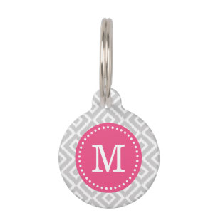 Médaillon Pour Animaux Diamants d'ikat gris et rose