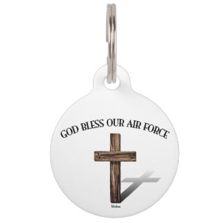 Médaillon Pour Animaux DIEU BÉNISSE NOTRE FORCE AÉRIENNE avec une croix r