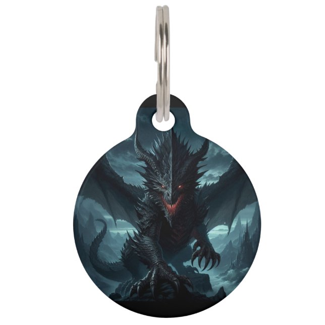 Médaillon Pour Animaux Dragon sombre et médiéval (Devant)