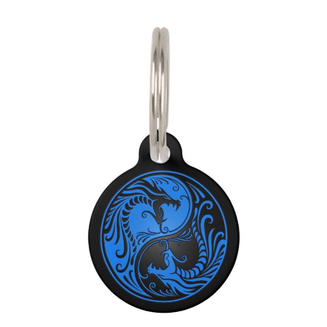 Médaillon Pour Animaux Dragons bleus et noirs de Yin Yang (Devant)
