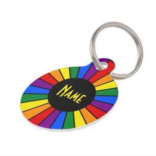 Médaillon Pour Animaux DRAPEAU ARC-EN-CIEL BOUTON RAYONS + votre signe ou