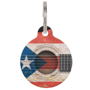 Médaillon Pour Animaux Drapeau de Porto Rico sur la vieille guitare