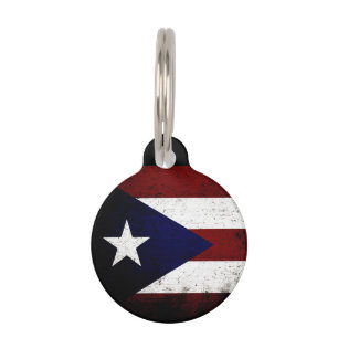 Médaillon Pour Animaux Drapeau grunge noir de Porto Rico